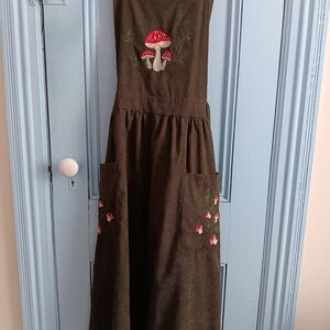 Brown Dress with Mushroom Embroidery